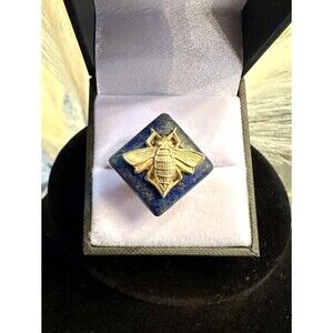 Gold Plated Adjustable Bumblebee Ring with Lapis Lazuli | Nature-Inspired